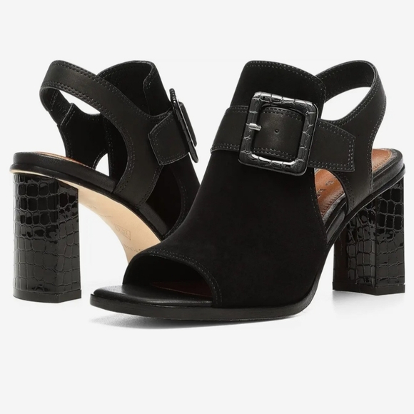 DONALD Pliner Black Leather Suede High Heel Shoes Irwin Bootie Sandals 9 1/2 New - Picture 1 of 4